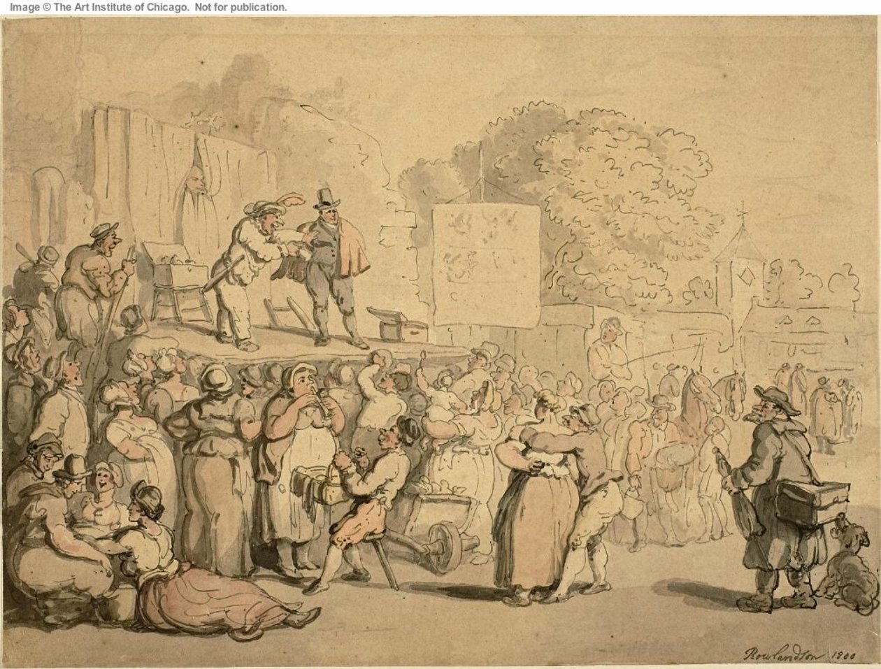 Feria del Pueblo: Arlequín y Quack de Thomas Rowlandson