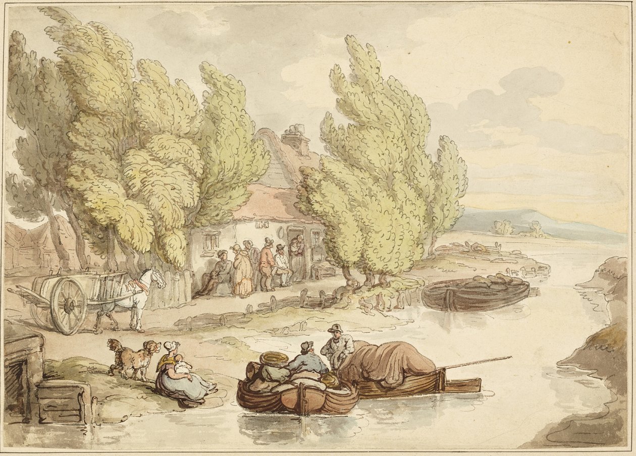 Pueblo en el río de Thomas Rowlandson