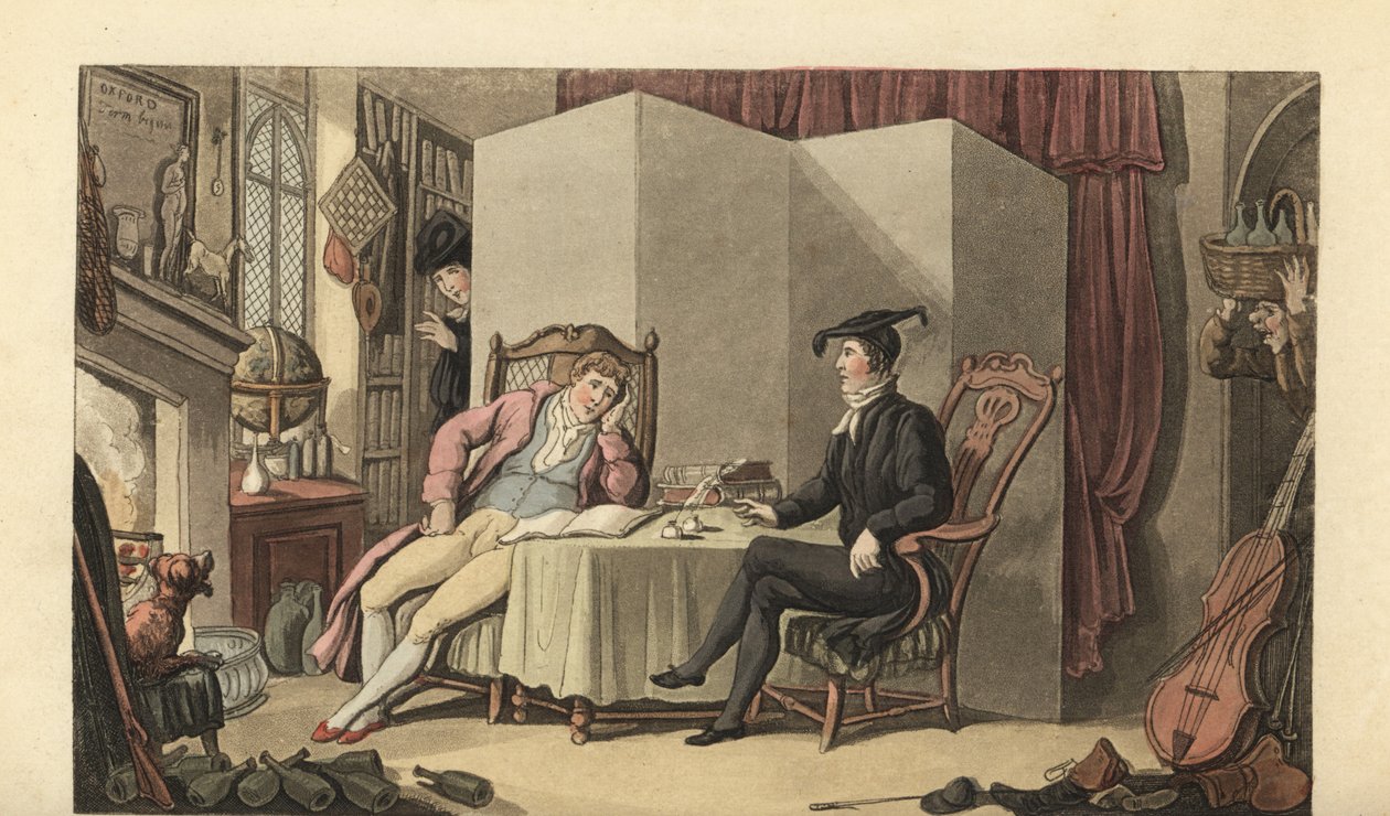 Joven caballero en sus habitaciones en la universidad de Thomas Rowlandson