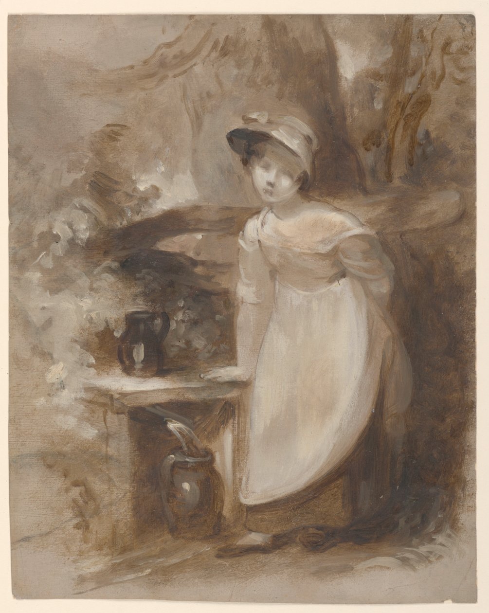 Niña joven recogiendo agua en un manantial de Thomas Sully