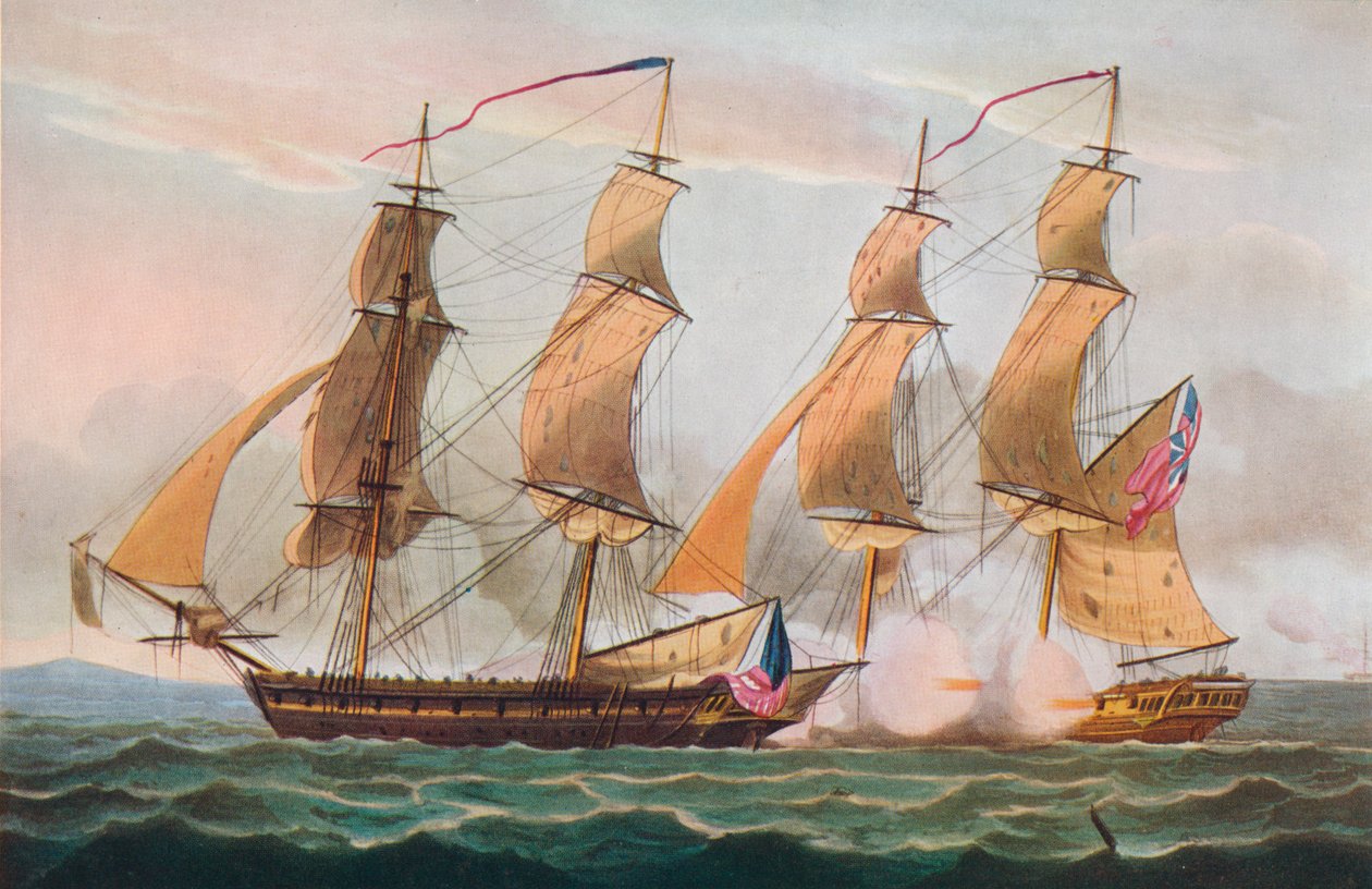 Un duelo entre brigs de Thomas Whitcombe