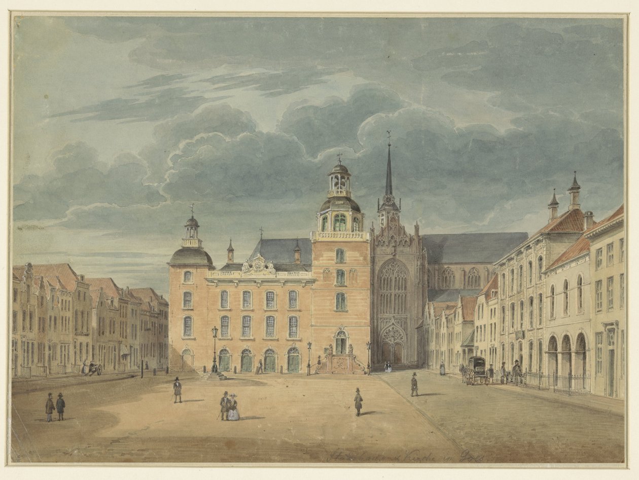Ayuntamiento e iglesia en Goes (Zelanda) de Théophile Schuler (possibly)