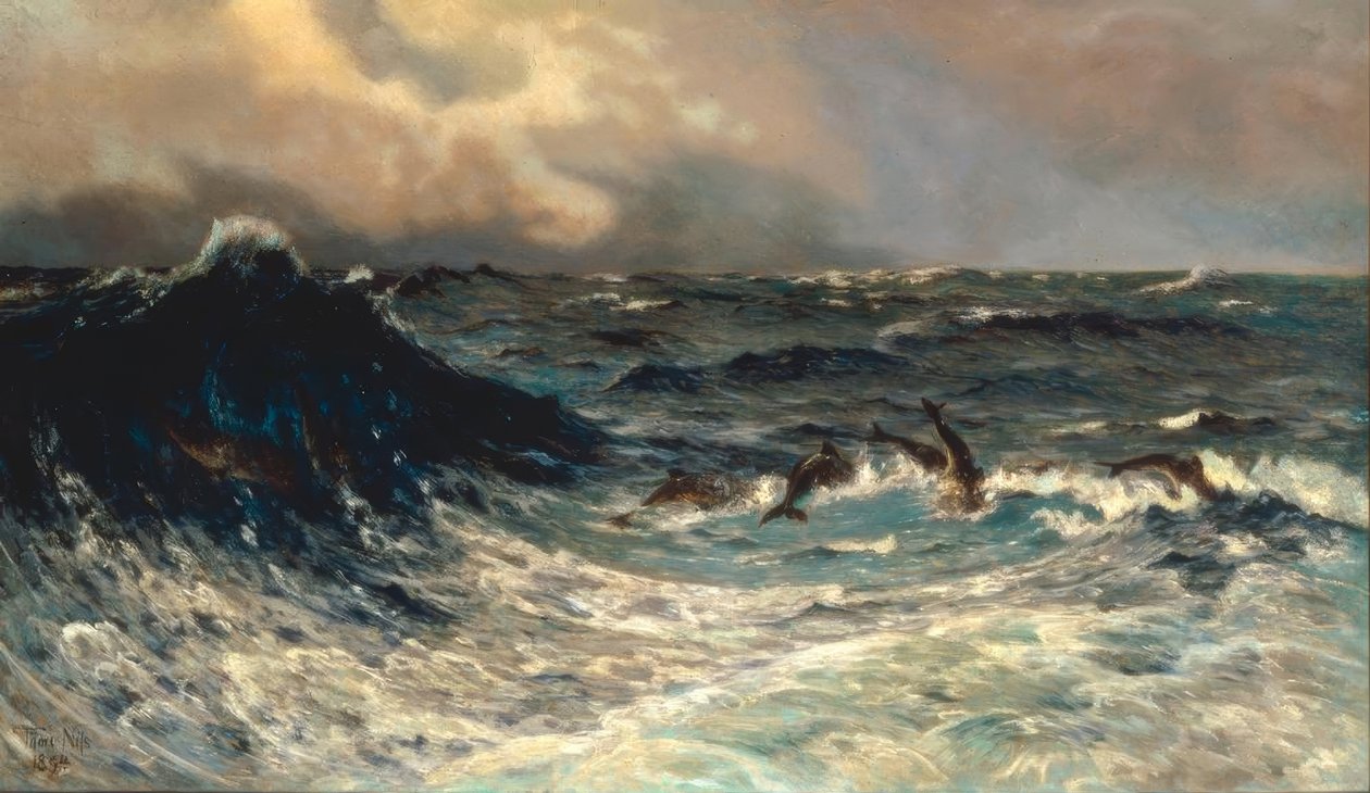 Mar agitado con delfines de Thorvald Niss