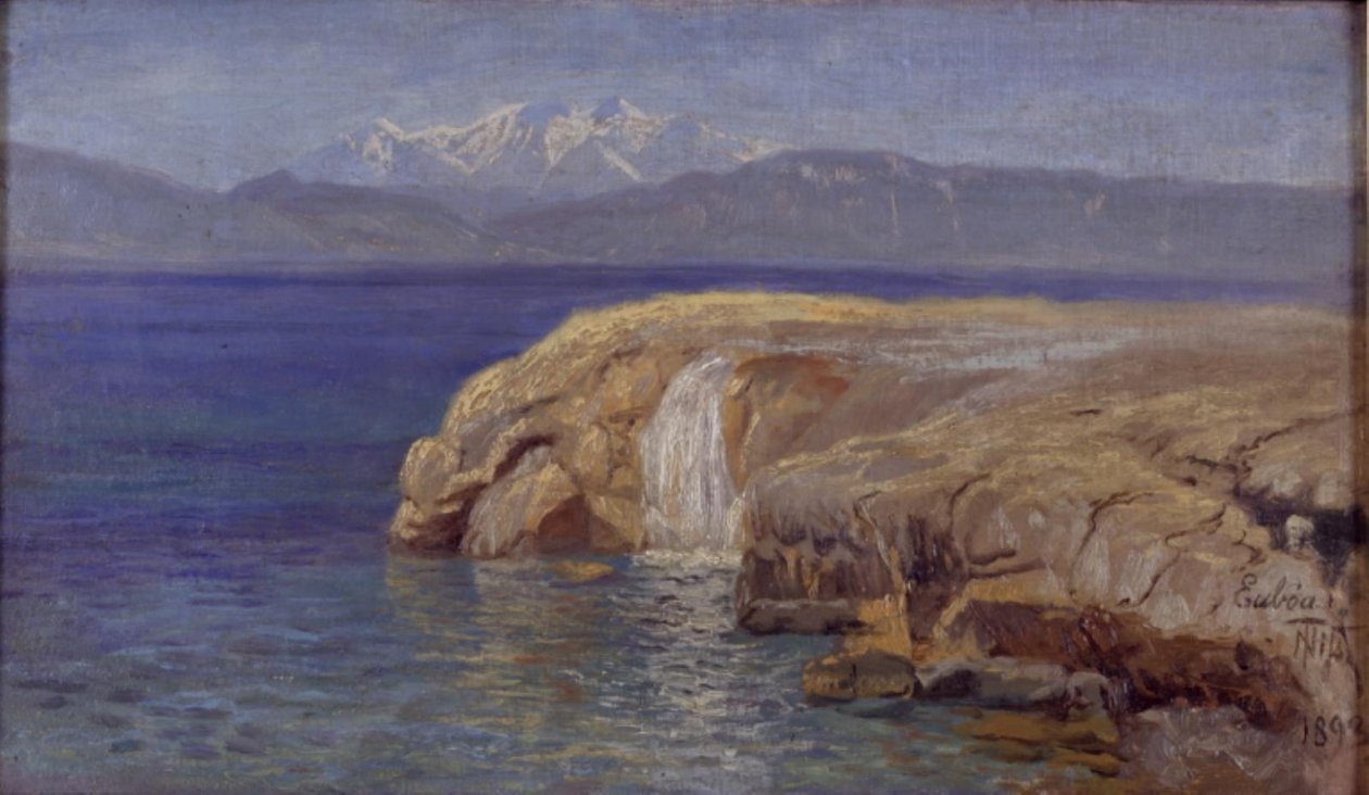 Costa rocosa con cascada en Eubea de Thorvald Niss