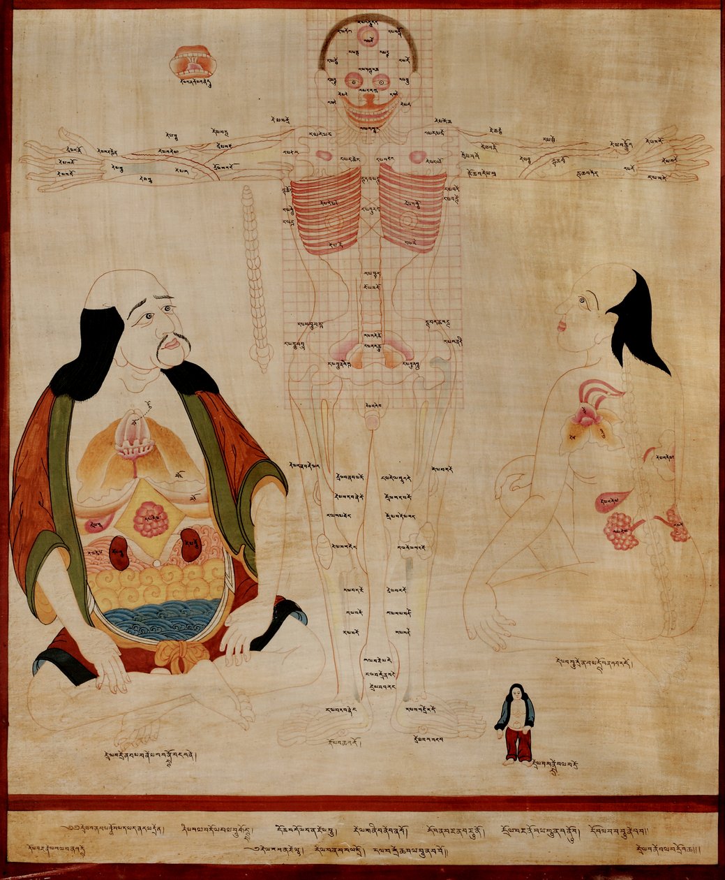 Manuscrito que muestra los puntos meridianos de Tibetan School