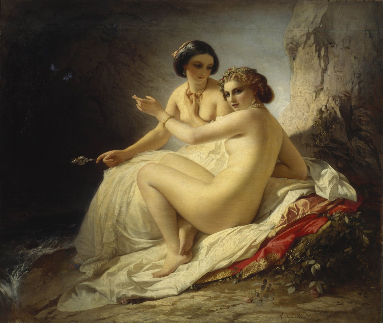 Dos niñas en una gruta, 1859 de Timofei Andreyevich Neff