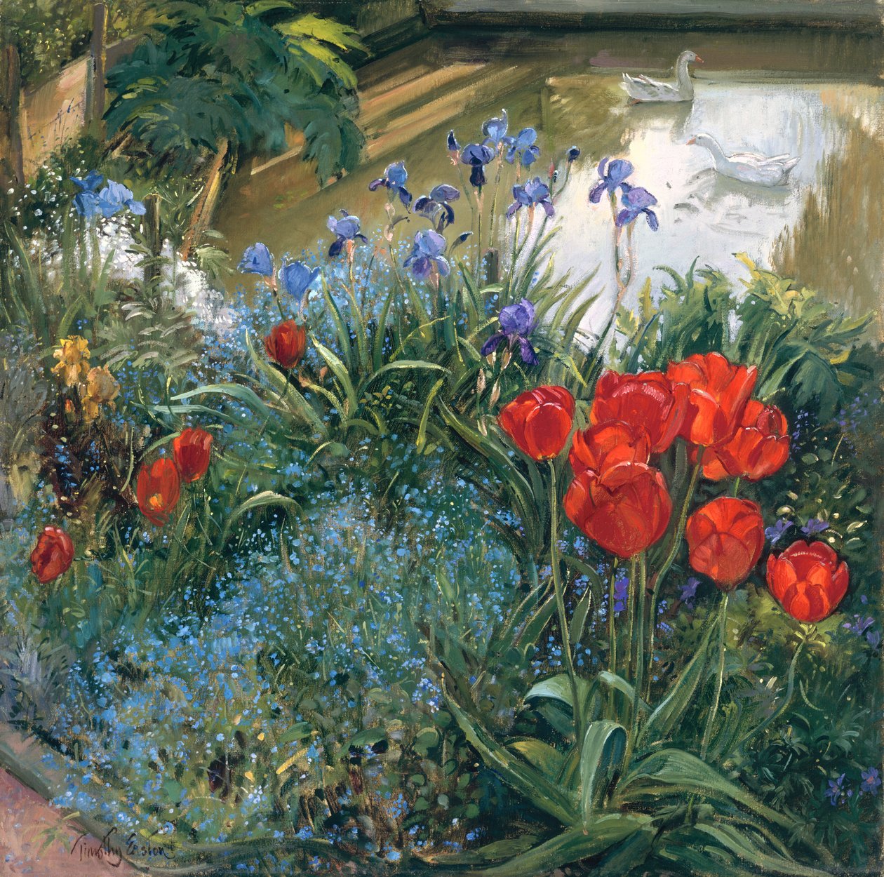 Tulipanes rojos y gansos de Timothy Easton