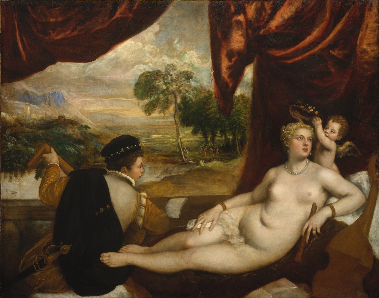 Venus y el tañedor de laúd de Tiziano Vecelli