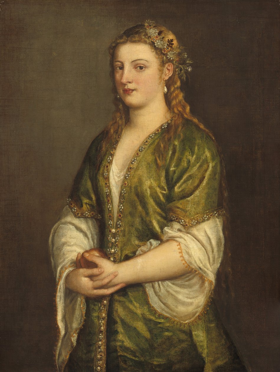 Mujer sosteniendo una manzana de Titian
