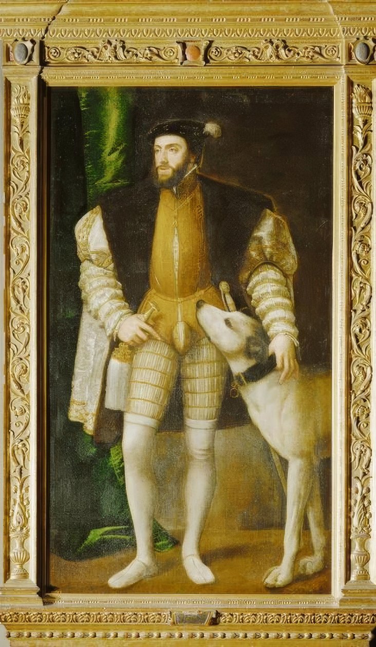 Carlos V con dogo de Ulm de Tiziano Vecelli