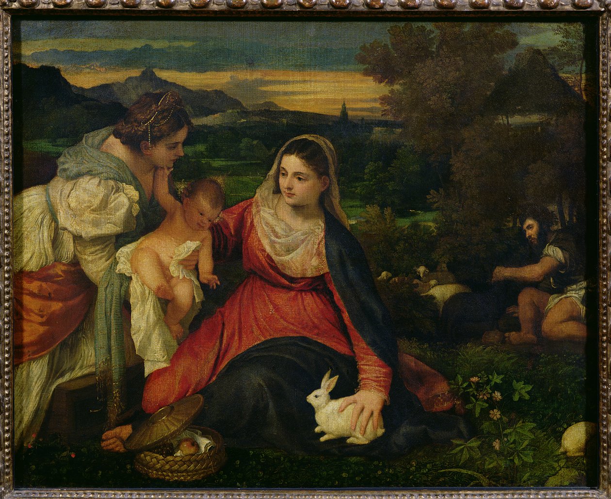 Madonna y el Niño con Santa Catalina (La Virgen del Conejo) c.1530 de Tiziano Vecelli