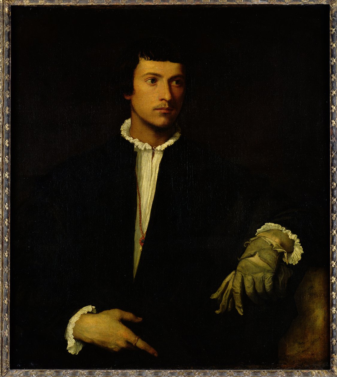 El hombre con un guante, c.1520 de Tiziano Vecelli