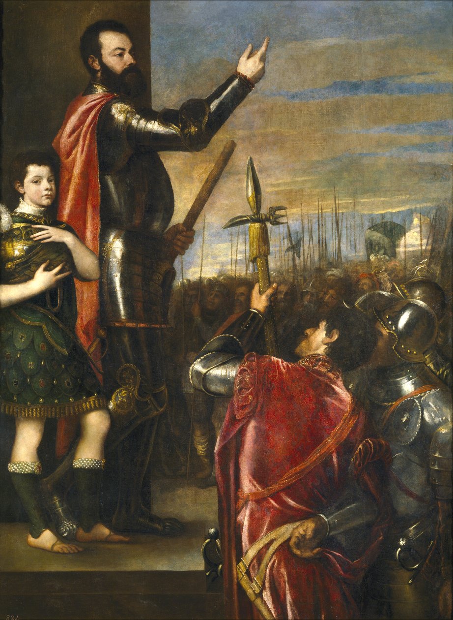 El Marqués del Vasto dirigiéndose a sus tropas de Tiziano Vecelli