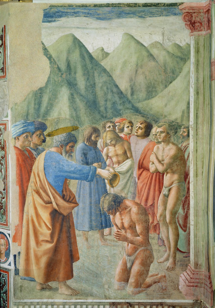 San Pedro bautizando a los neófitos, c.1427 de Tommaso Masaccio