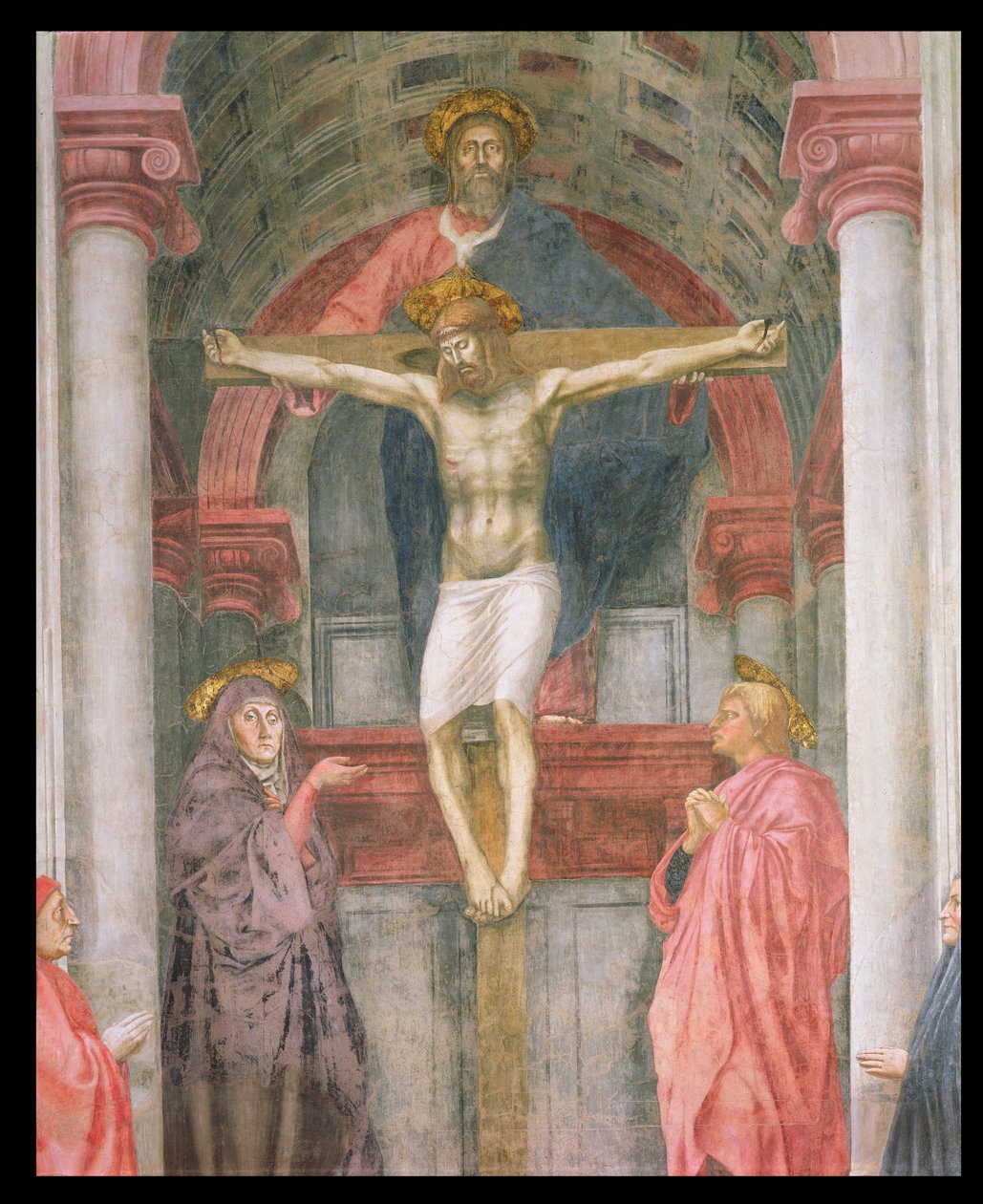 La Trinidad, 1427-28 (post restauración) (detalle) de Tommaso Masaccio