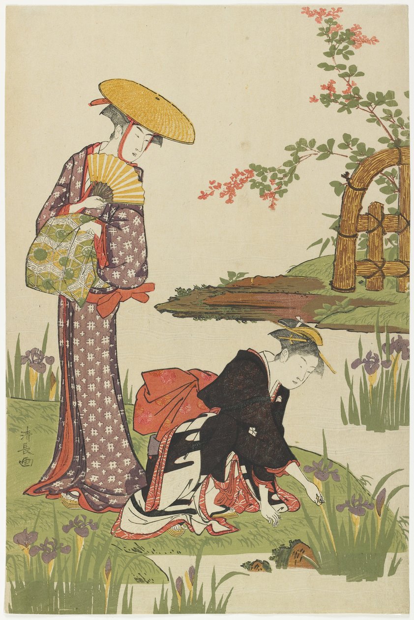 Mujeres junto a un Estanque de Iris, 1785 de Torii Kiyonaga