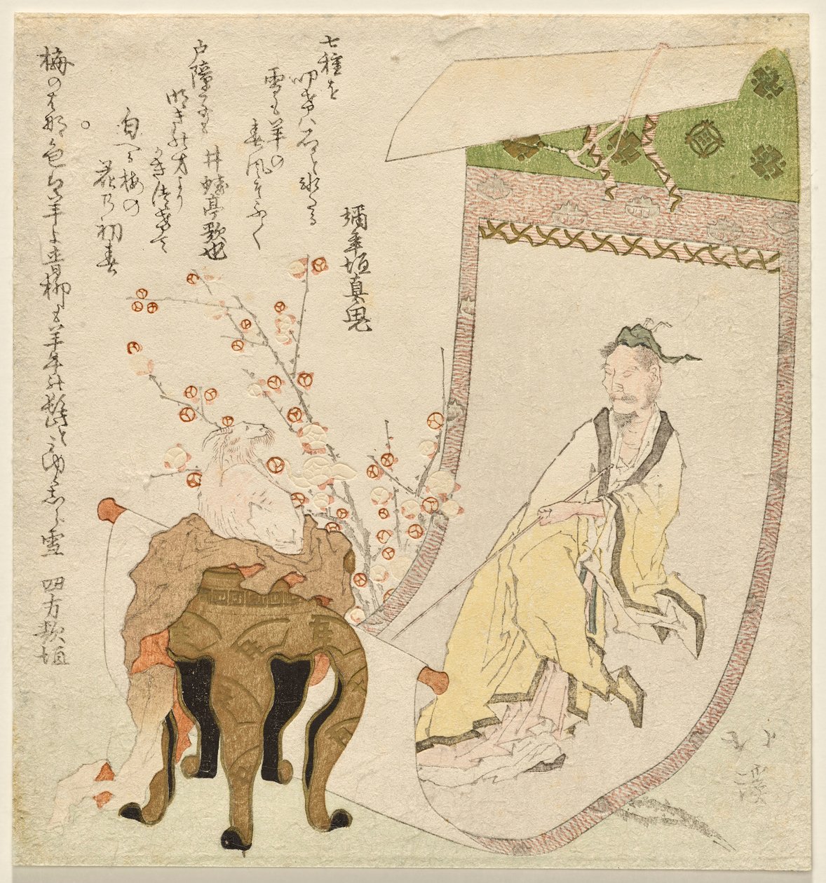 Pergamino desplegado de un ermitaño chino de Totoya Hokkei