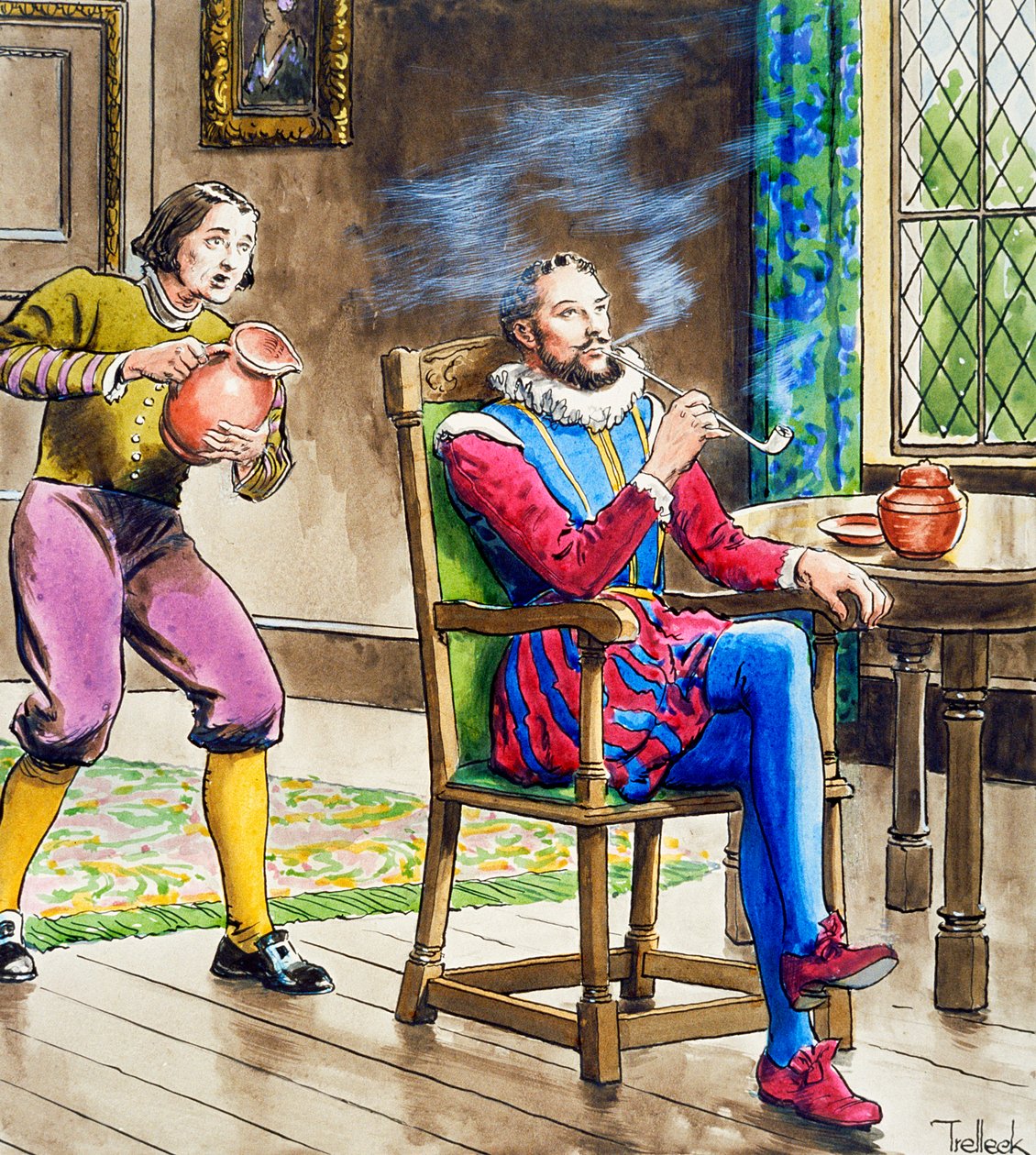 Sir Walter Raleigh fumando una pipa, c. 1900 de Trelleek