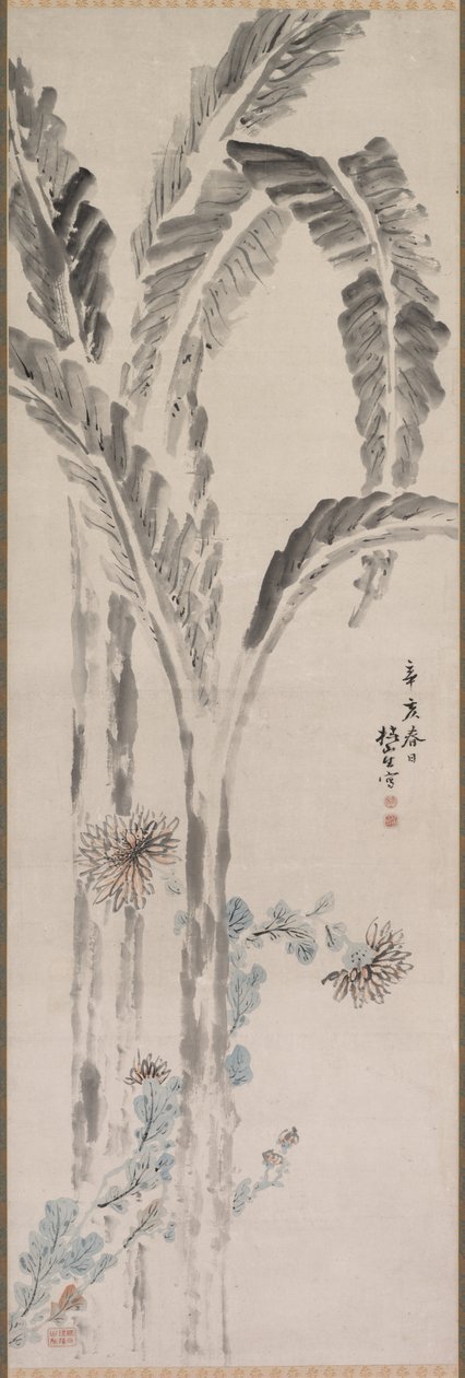Planta de plátano y crisantemo, siglo XIX de Tsubaki Chinzan