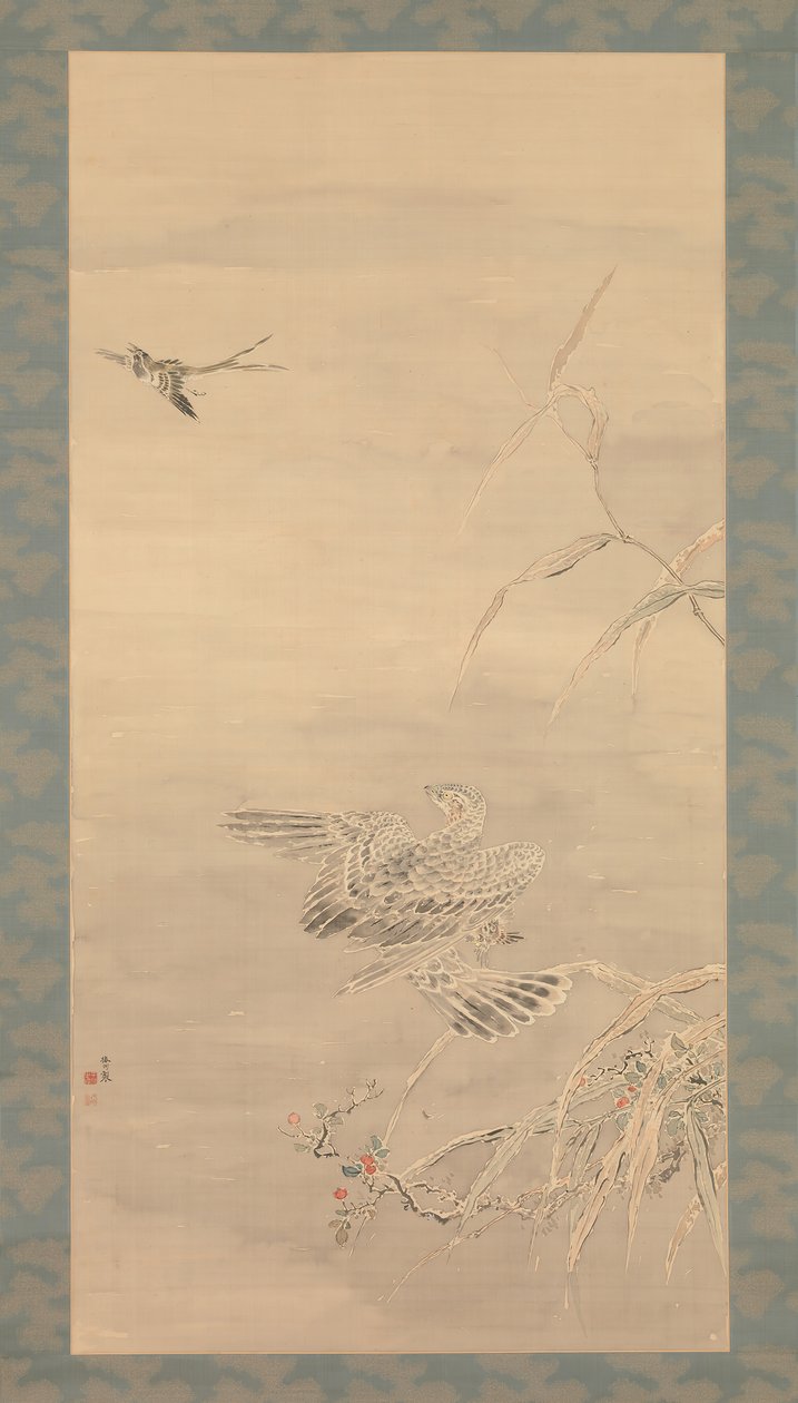 Halcón agarrando un pájaro pequeño, siglo XIX de Tsubaki Chinzan