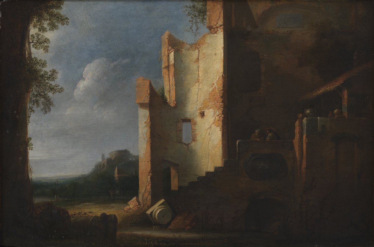 Paisaje con ruinas de Ubekendt hollandsk 1600 tallet