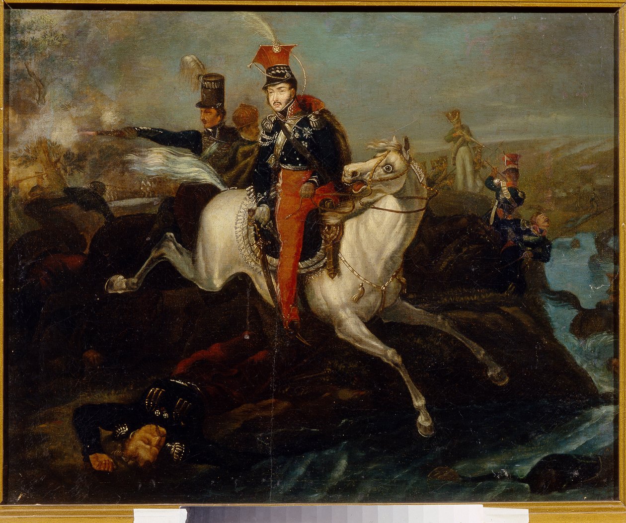 La muerte del príncipe Josef Poniatowski, en la batalla de Leipzig, 16 de octubre de 1813 de Ukranian School Ukranian School
