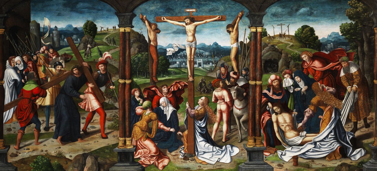 Pintura de altar con escena del calvario de Unbekannt Unbekannt
