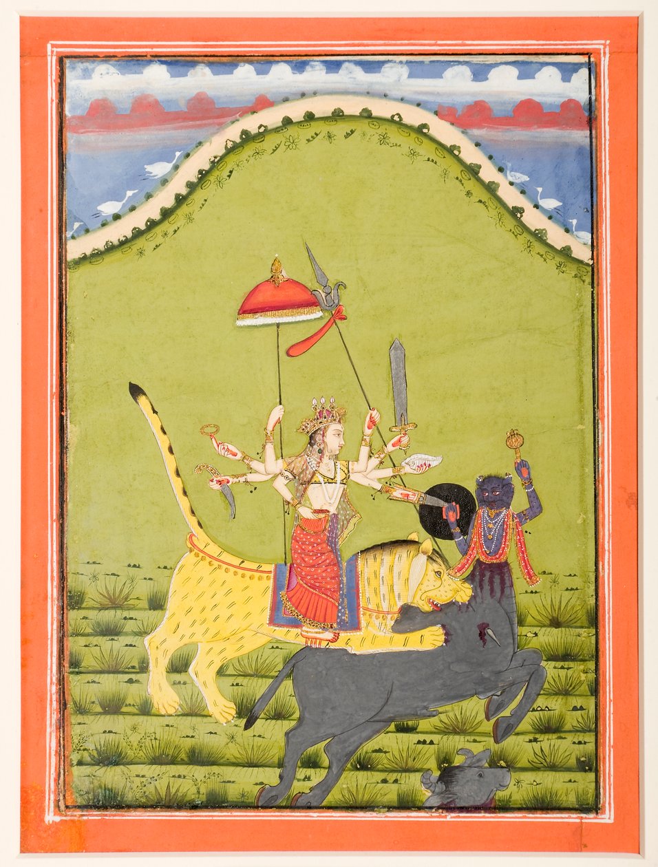 Durga en su tigre mata a Mahisha el demonio búfalo de Unbekannt Unbekannt