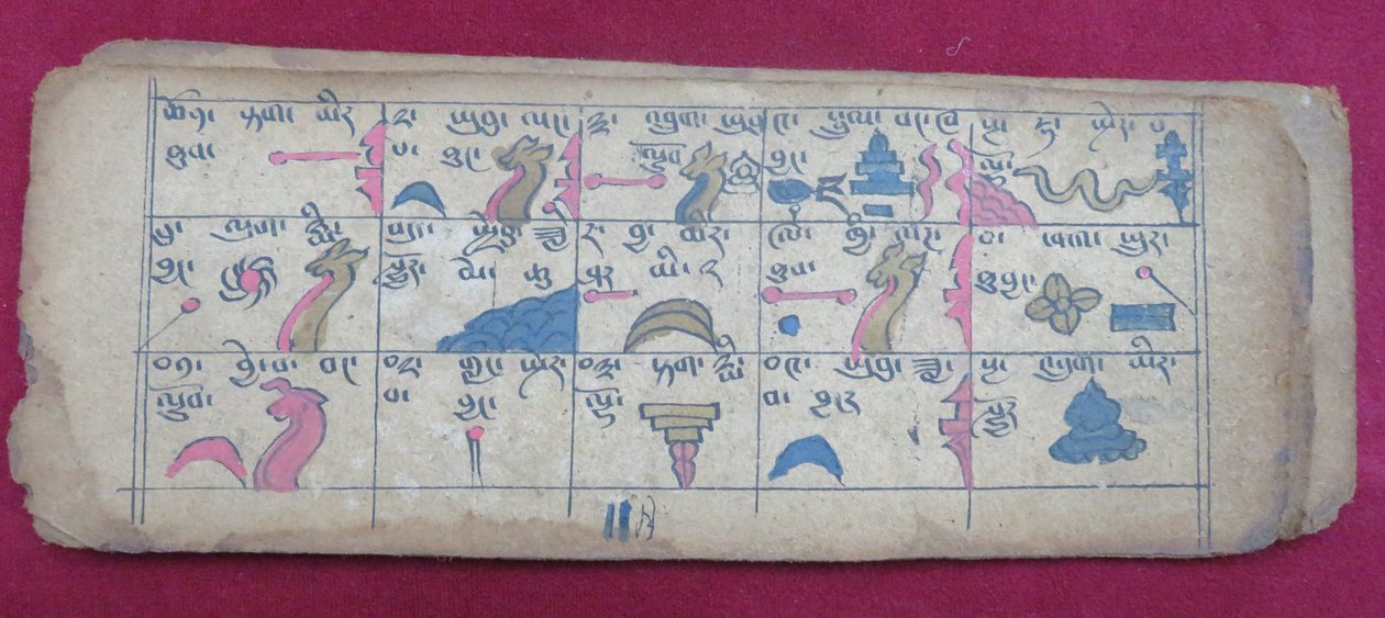 Almanaque astrológico Ersu para la mitad del 11º mes, con pictogramas Ersu Shaba y explicaciones en tibetano de Unbekannt Unbekannt