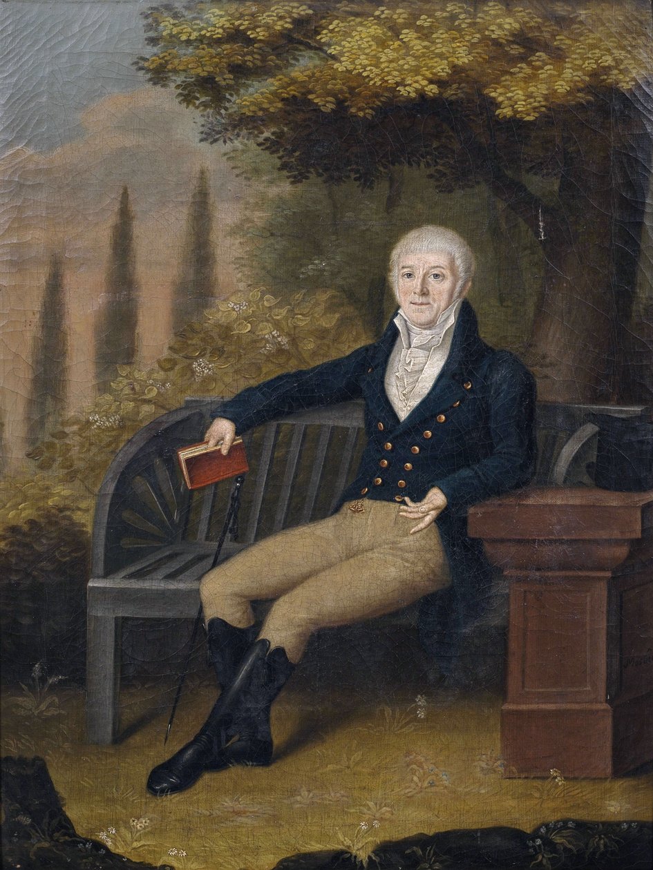 Retrato del librero de Ulm Christian Gottlob Ebner (1755-1821) en un banco del parque de Unbekannt Unbekannt