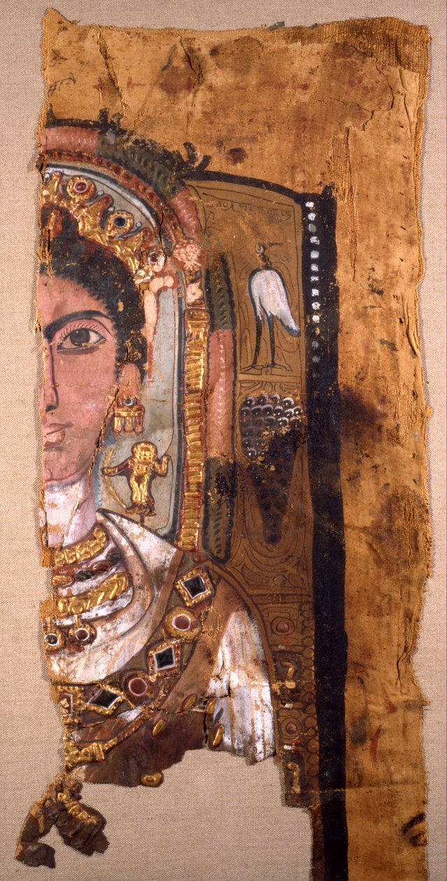 Fragmento de sudario con retrato de una mujer con joyas ornamentadas de Unbekannt Unbekannt