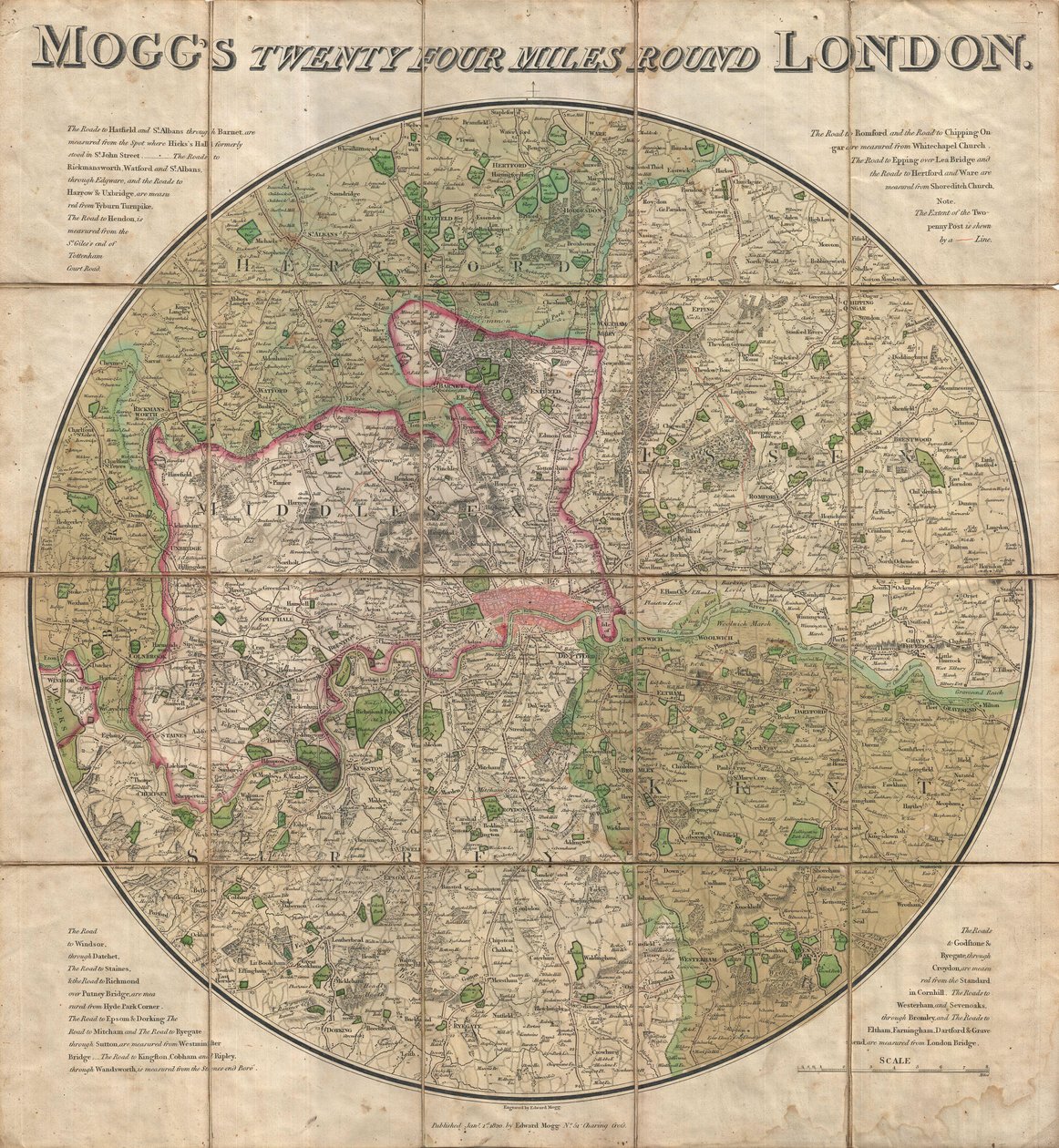 Mapa de Mogg de Veinticuatro Millas Alrededor de Londres de Unbekannt Unbekannt
