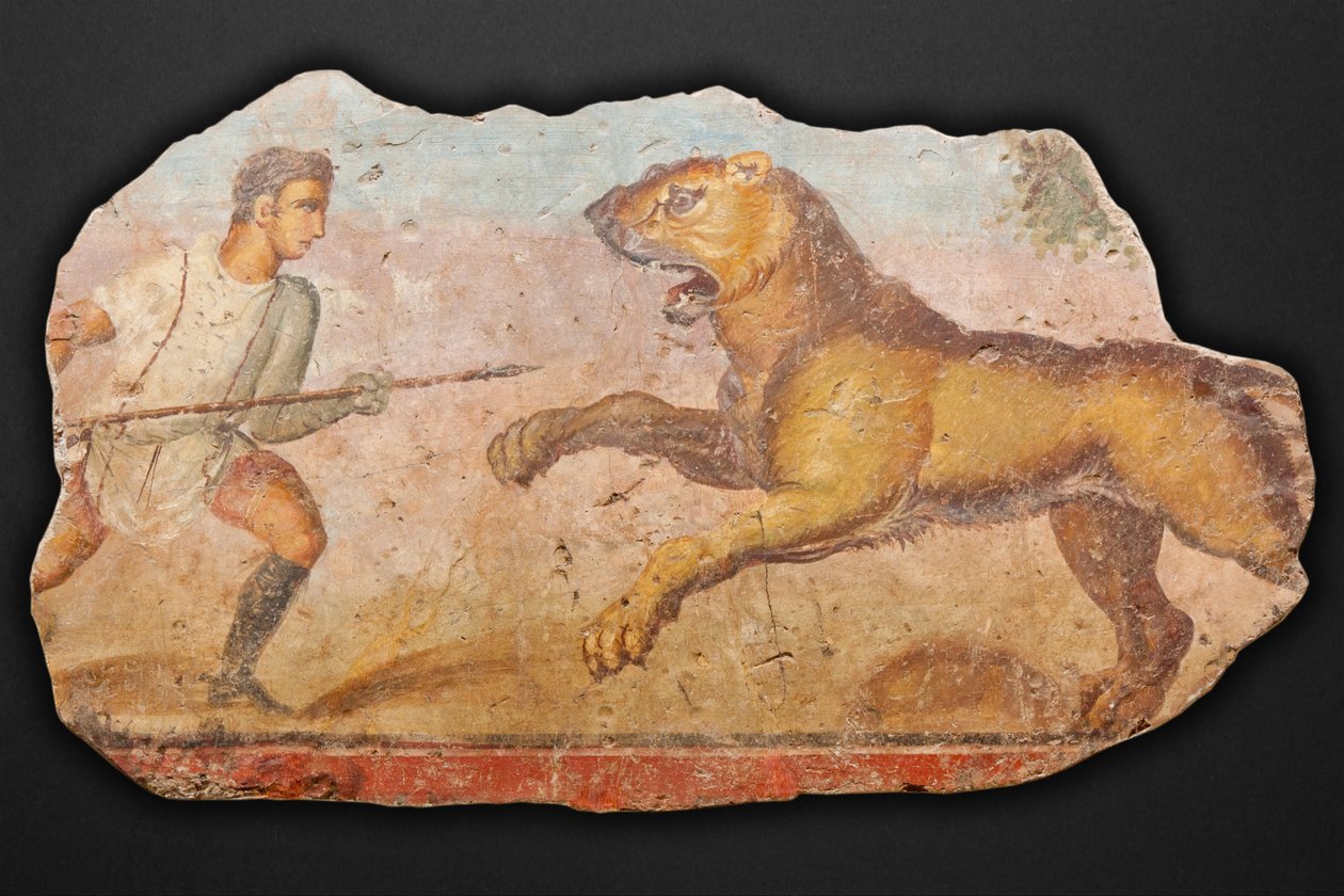 Pintura del anfiteatro. Cazador con leona de Unbekannt Unbekannt