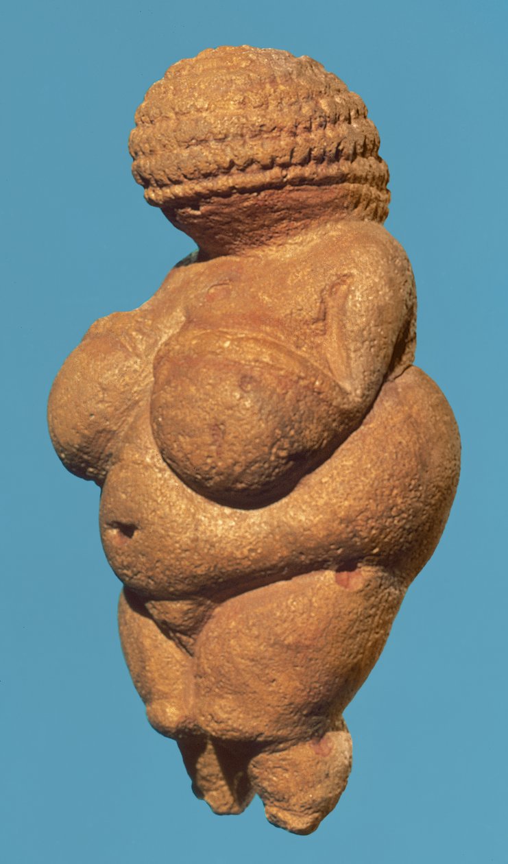 La Venus de Willendorf, vista lateral de la figurilla femenina, cultura gravetiense, período paleolítico superior, c.30000-18000 a.C. de Unbekannt Unbekannt