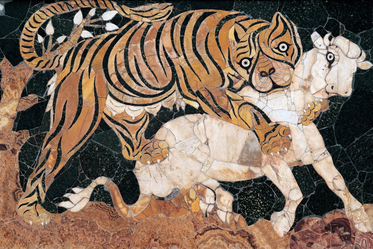 Tigre Atacando a un Ternero de Unbekannt Unbekannt