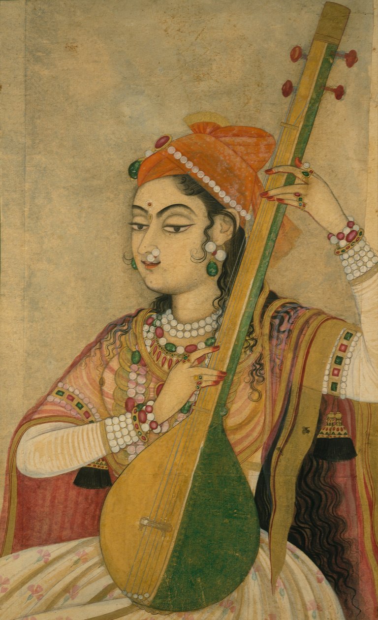 Una dama tocando el Tanpura, ca. 1735 de Unbekannt