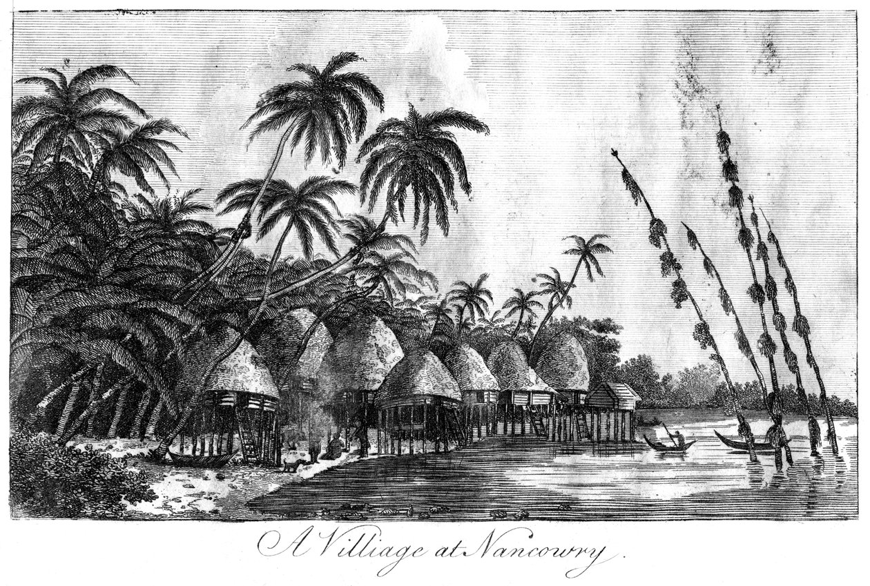 Un pueblo en Nancowry, Islas Nicobar, 1799 de Unbekannt