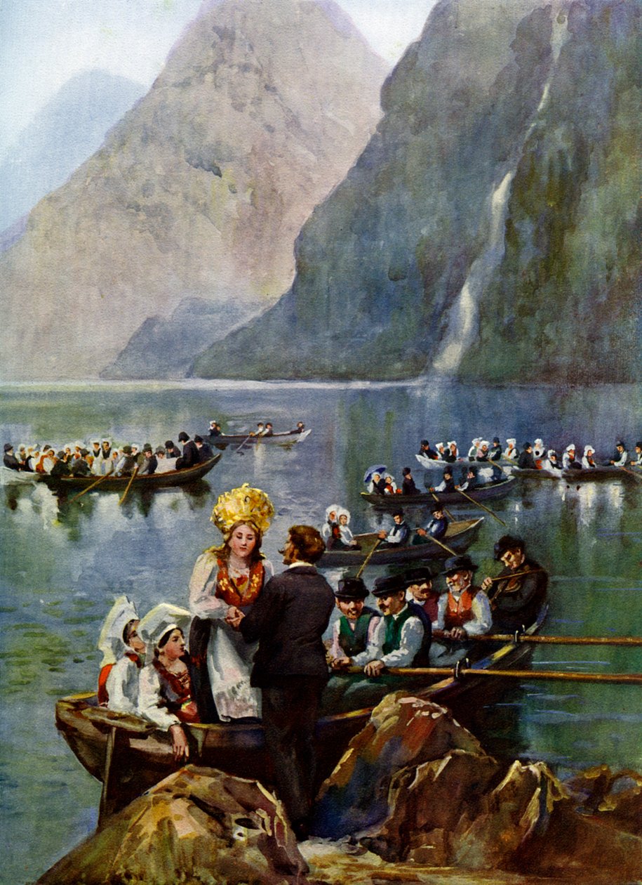 Una procesión de bodas en barcos, Noruega de Unbekannt