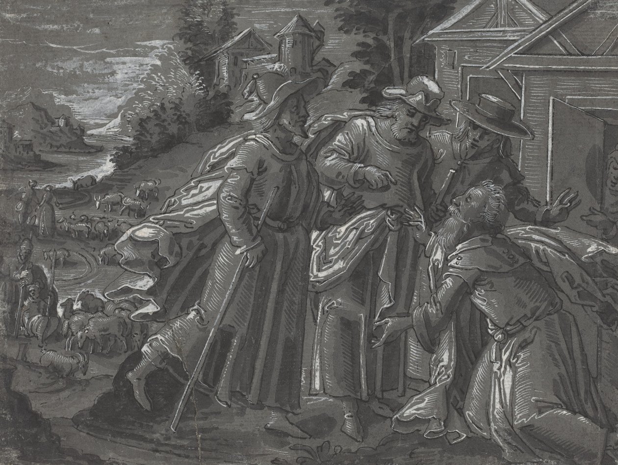 Abraham Recibiendo a los Ángeles [verso], c. 1600 de Unbekannt