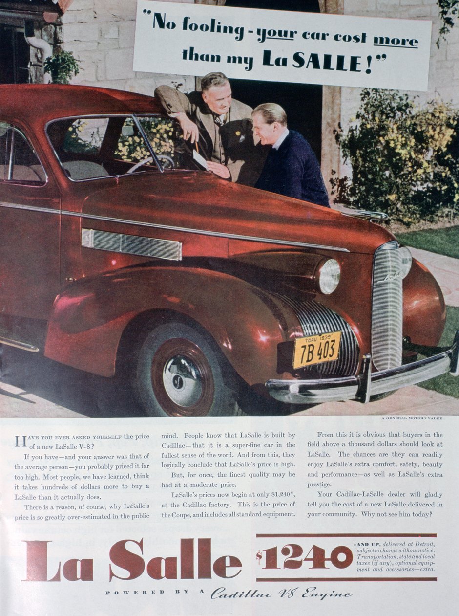 Anuncio del coche LaSalle V8, 1939 de Unbekannt