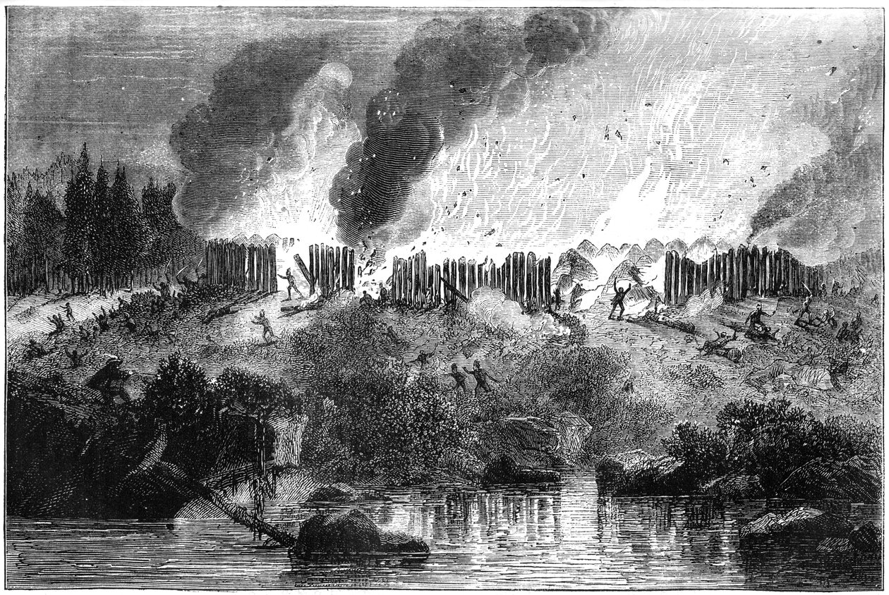 Ataque al Fuerte Pequot, 1637 c. 1880 de Unbekannt