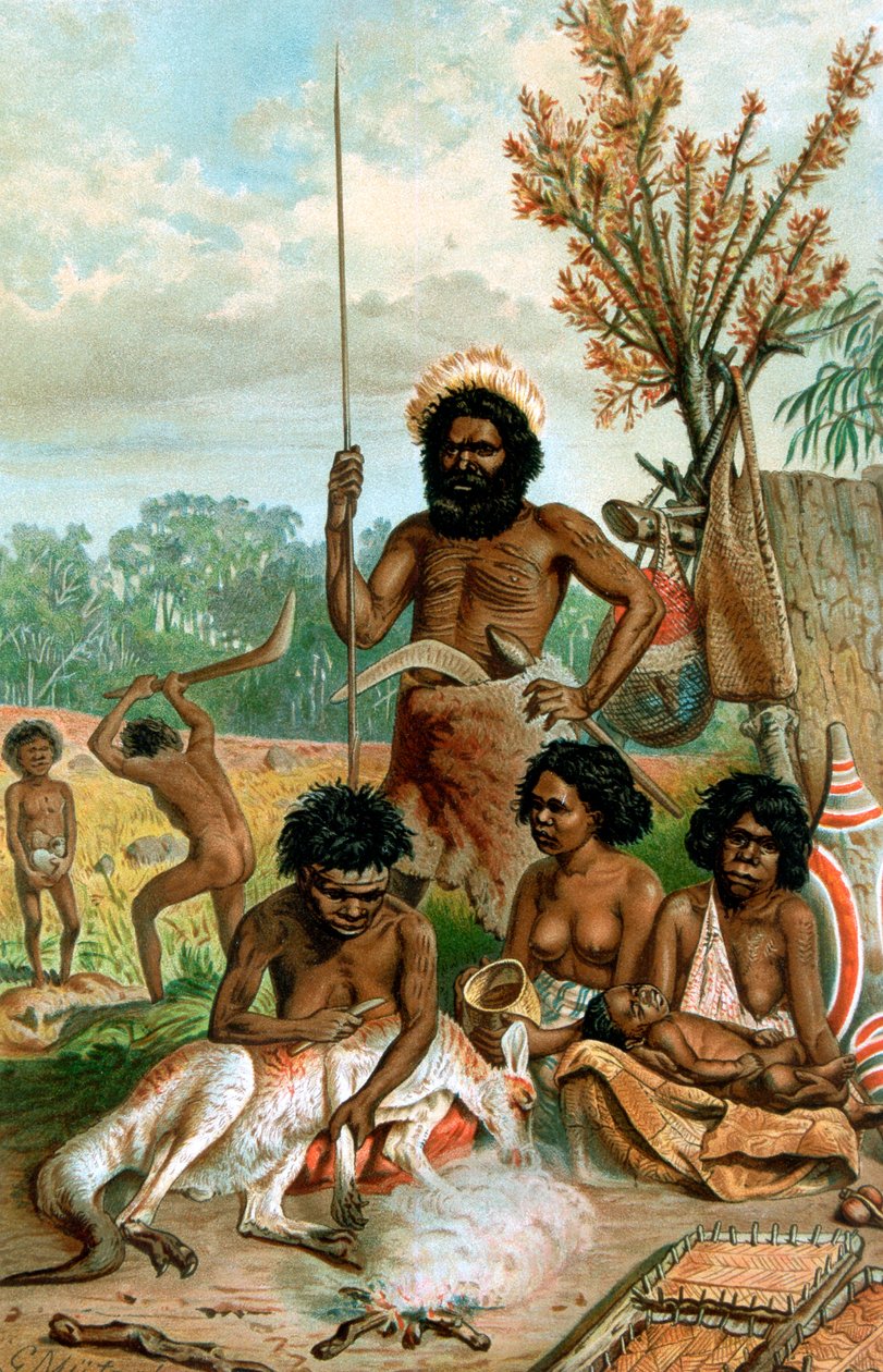 Aborígenes australianos desollando un canguro, 1885-1888 de Unbekannt