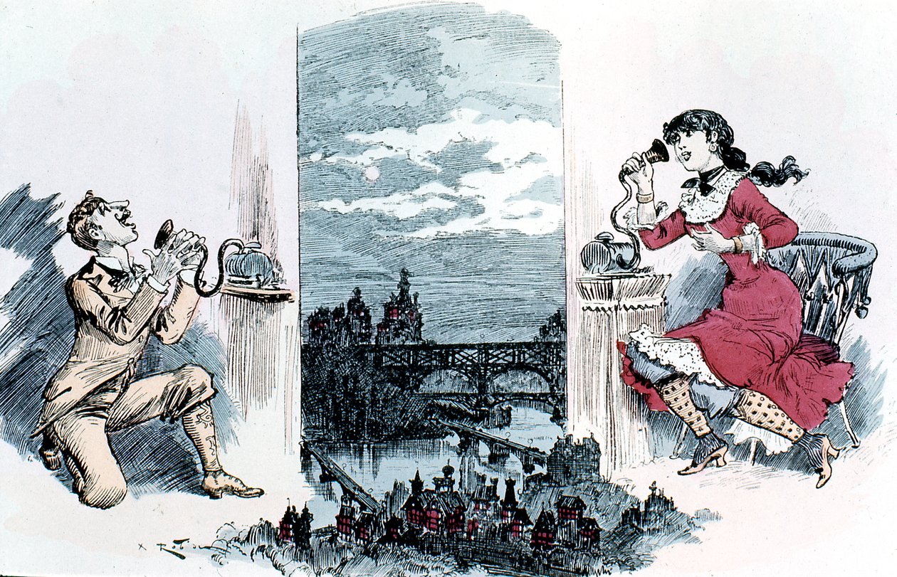 Cortejo por teléfono a través de París, 1883 de Unbekannt