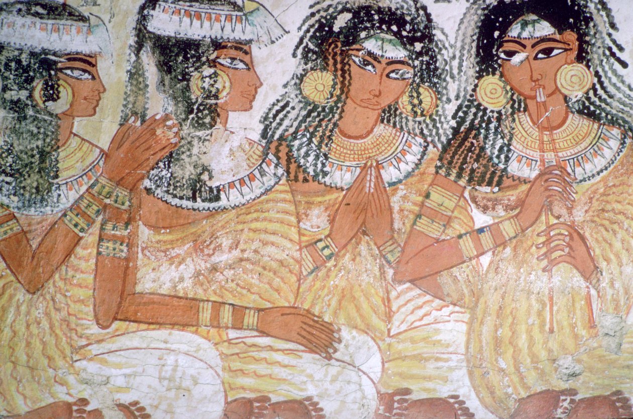 Pintura mural egipcia de músicos en un banquete de Unbekannt