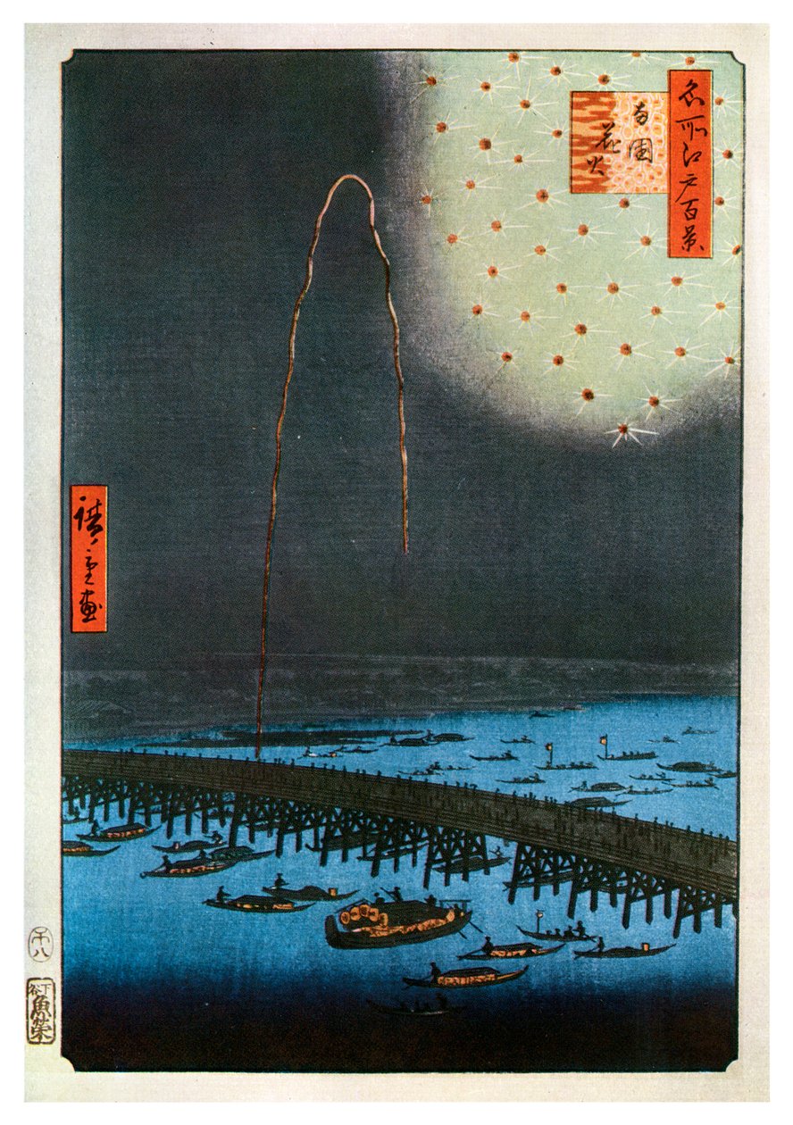 Fuegos artificiales en Ryogoku, Japón, 1858 de Unbekannt
