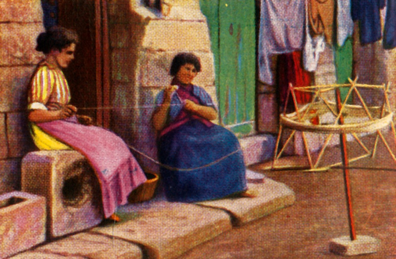 Mujeres pescadoras enrollando hilo para redes, Malta, c. 1928 de Unbekannt