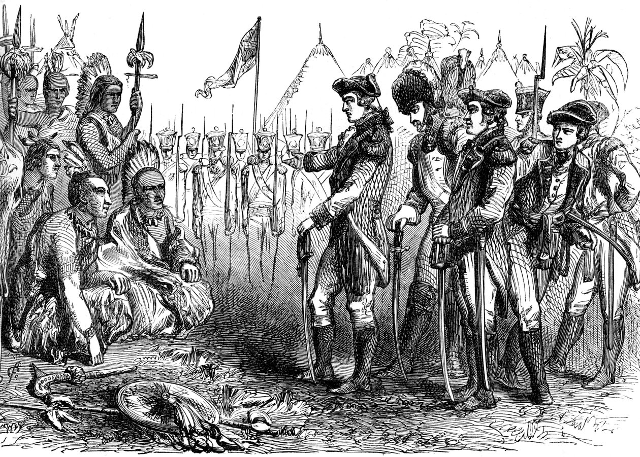 El General Burgoyne dirigiéndose a los Indios, 1777 c. 1880 de Unbekannt