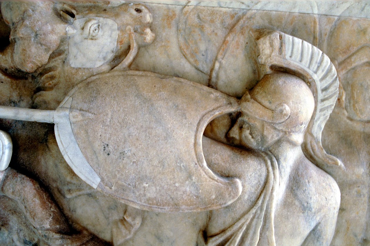 Hoplita griego en batalla contra las Amazonas, 30 a.C.-200 d.C. de Unbekannt