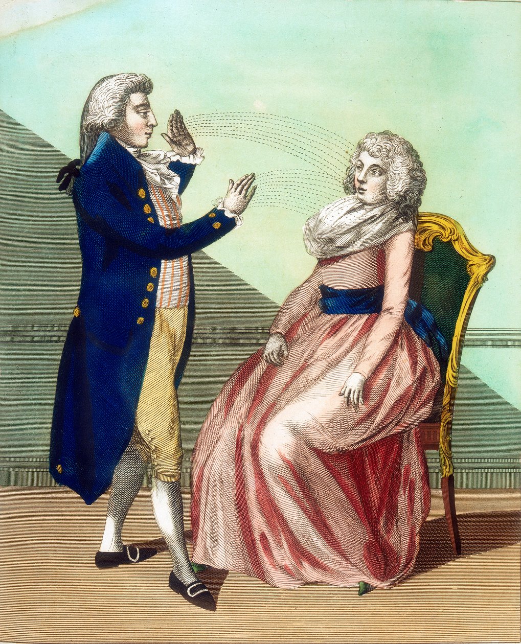 Hipnotizador hipnotizando a un paciente, c1795 de Unbekannt