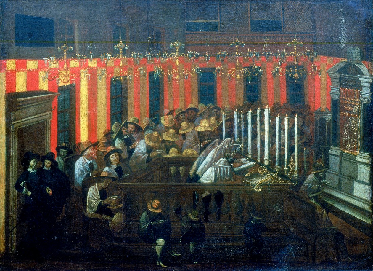 Interior de una sinagoga durante la oración de Unbekannt